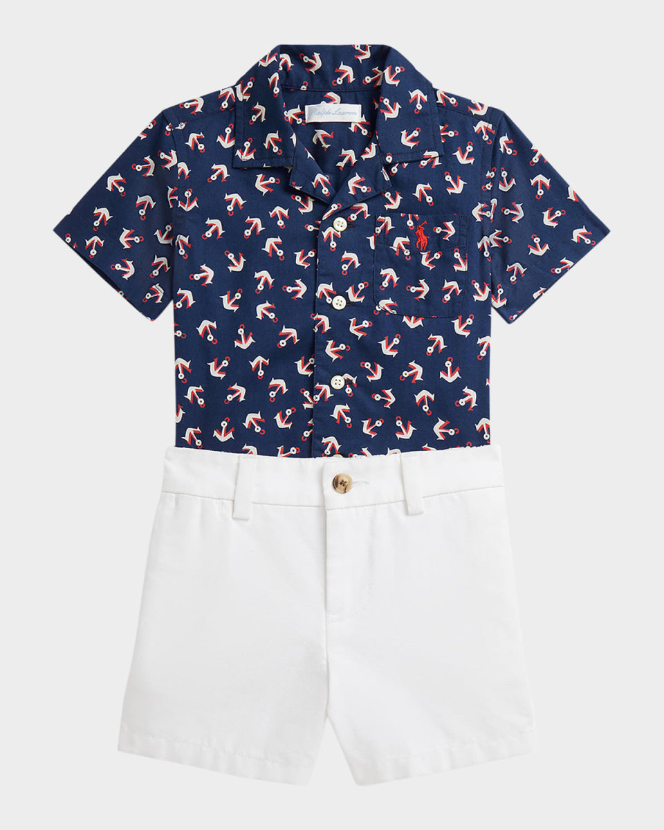 Boy's Anchor-Print Shirt W/ Canvas Shorts, Size 3M-